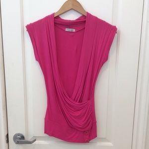 🌸💕 Hot Pink Draped Crepe Faux-Wrap Blouse